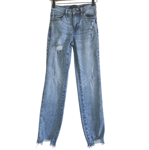 KENDALL & KYLIE DISTRESSED HIGH RISE SLIM STRAIGHT JEANS - Picture 1 of 9